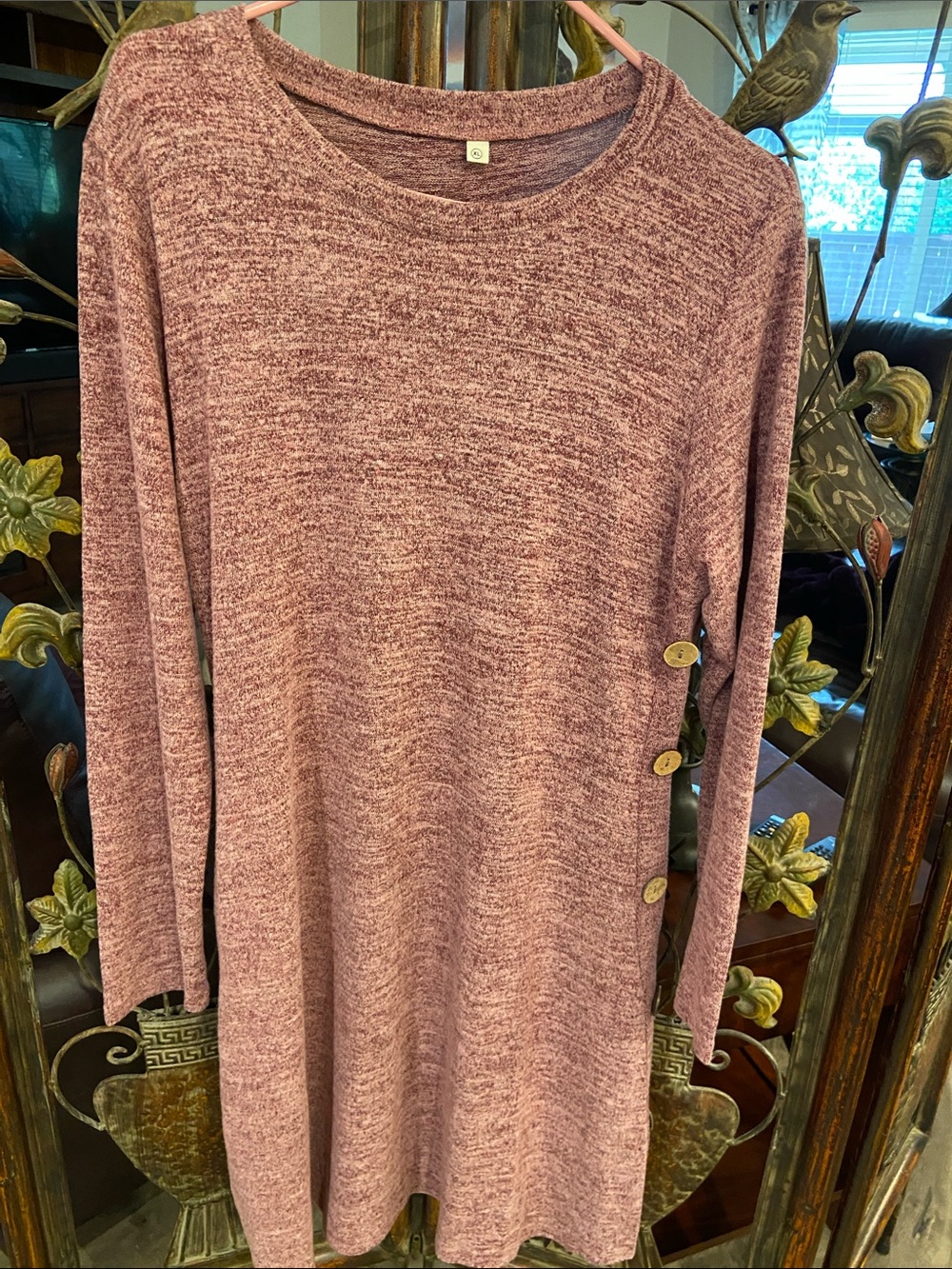 Mauve Marled Knit Tunic with Side Button Detail
